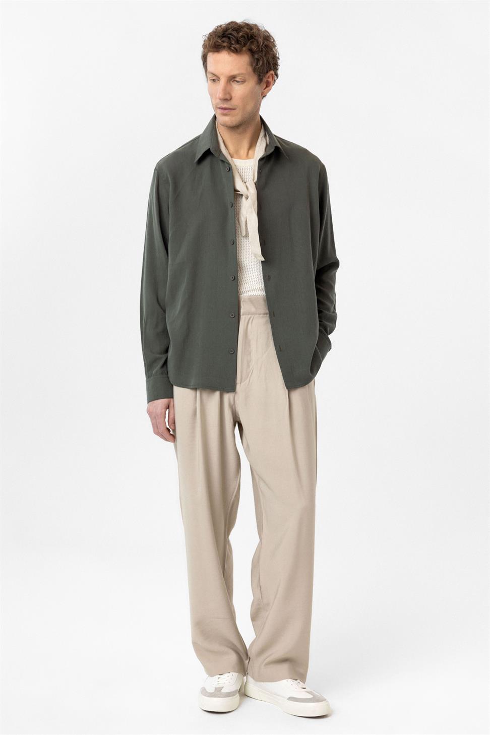Antioch Haki Relax Fit Liyosel Kumaş Erkek Gömlek
