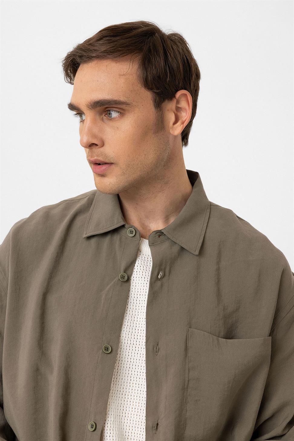 Antioch Haki Relax Fit Modal Kumaş Erkek Gömlek