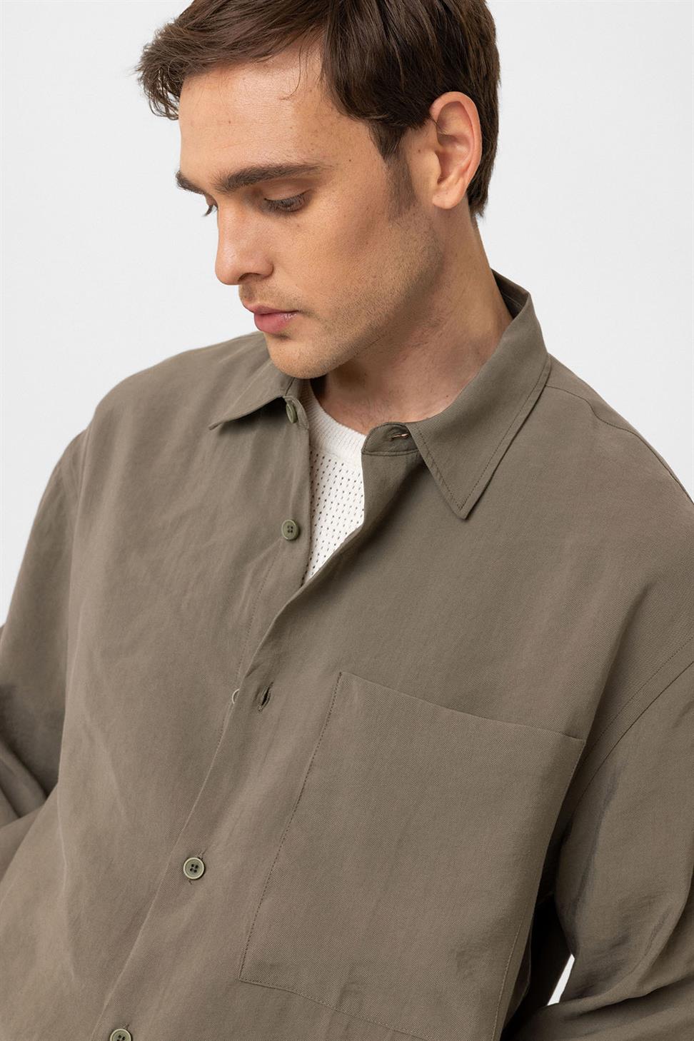 Antioch Haki Relax Fit Modal Kumaş Erkek Gömlek