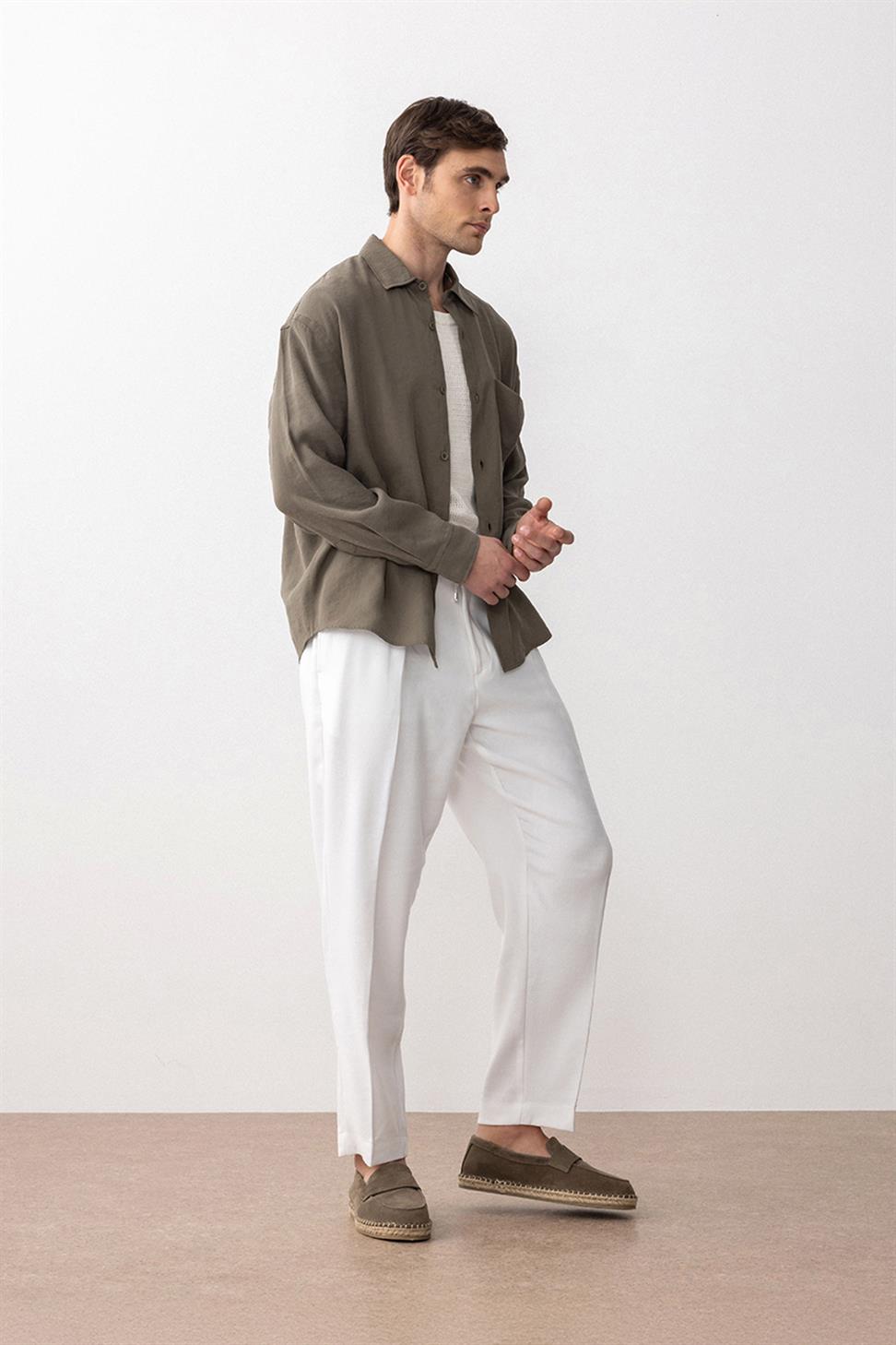 Antioch Haki Relax Fit Modal Kumaş Erkek Gömlek