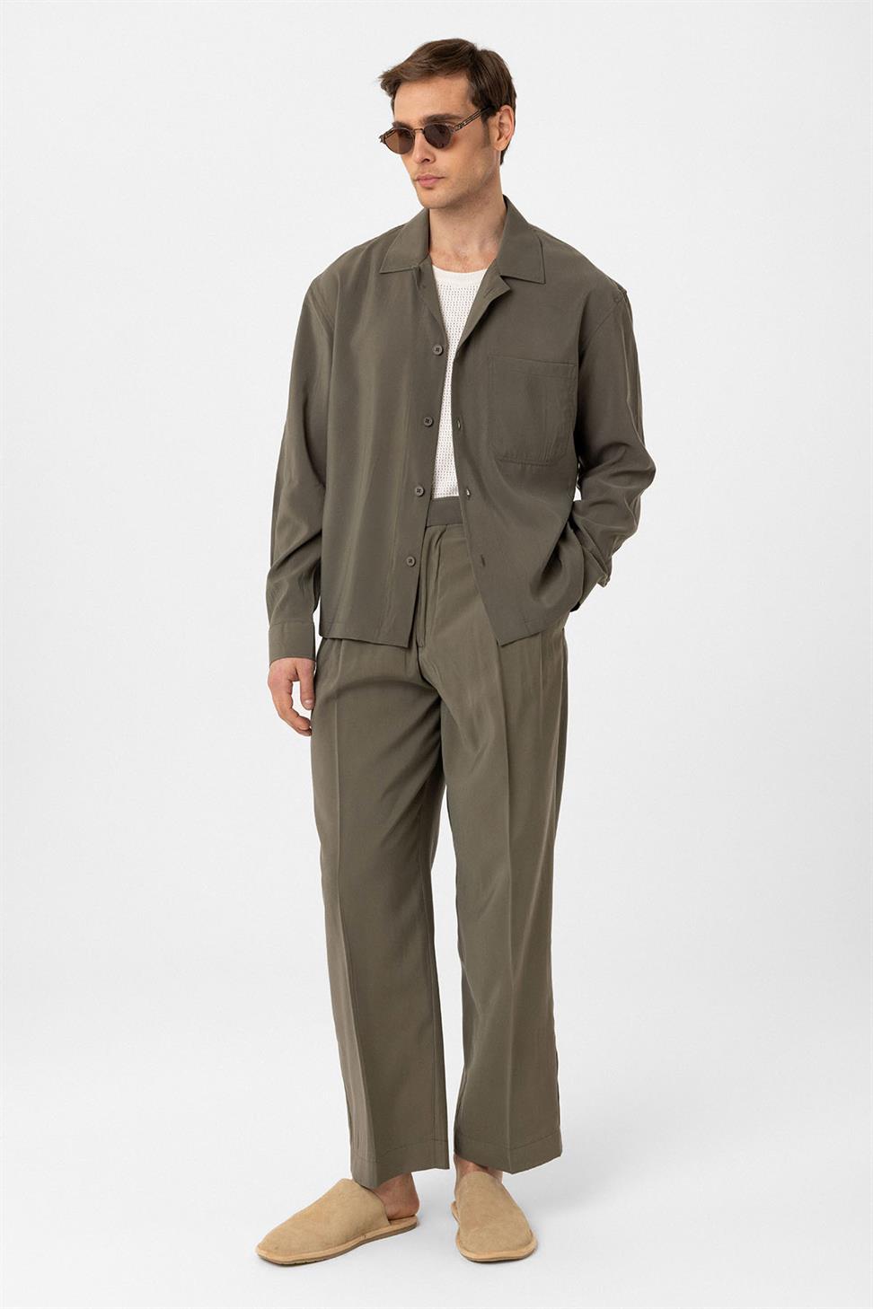 Antioch Haki Relax Fit Modal Kumaş Erkek Gömlek