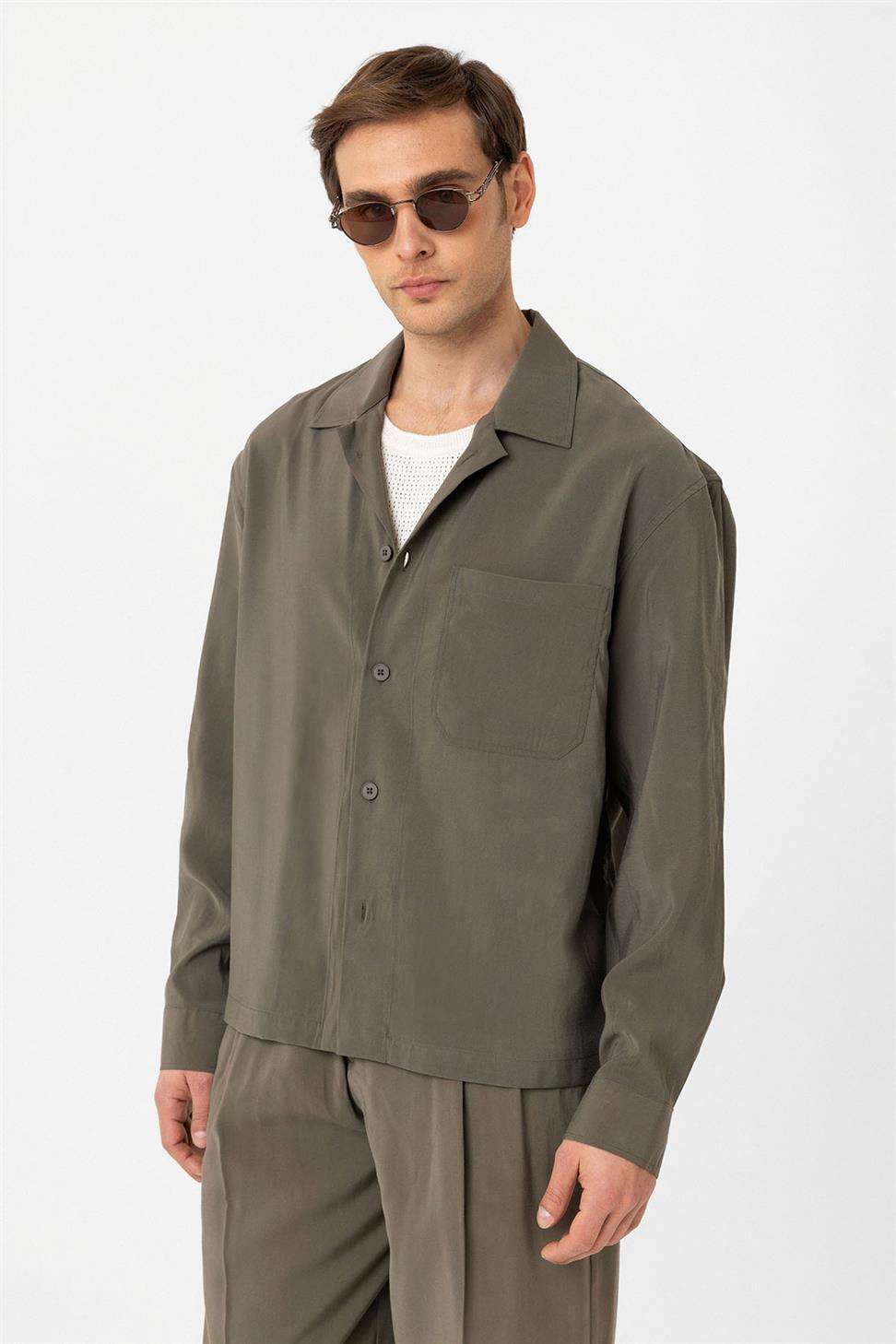 Antioch Haki Relax Fit Modal Kumaş Erkek Gömlek