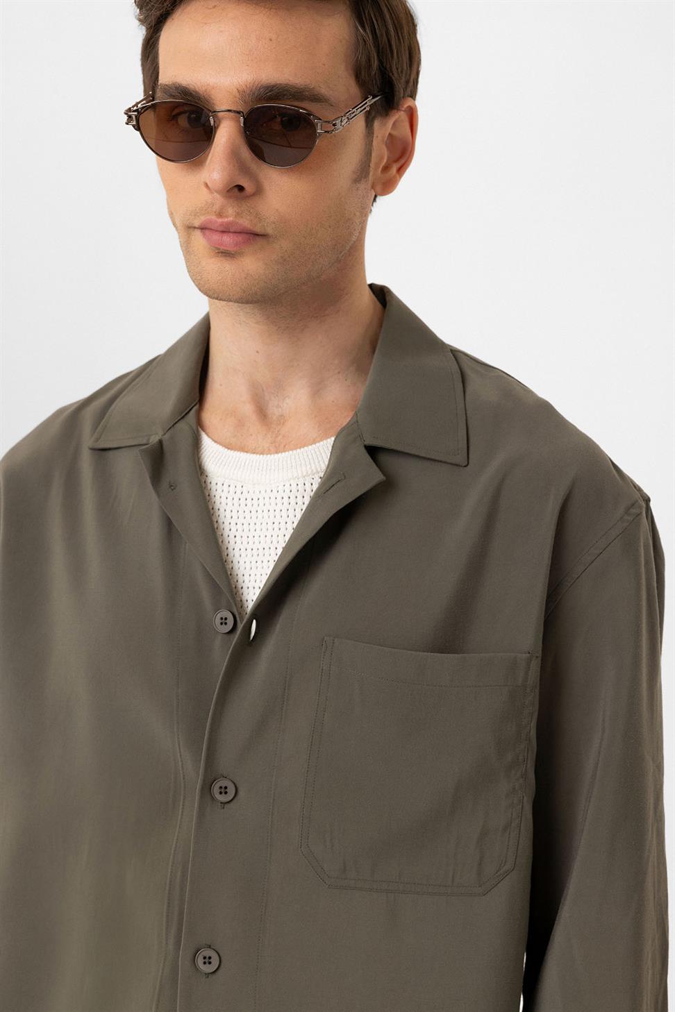 Antioch Haki Relax Fit Modal Kumaş Erkek Gömlek