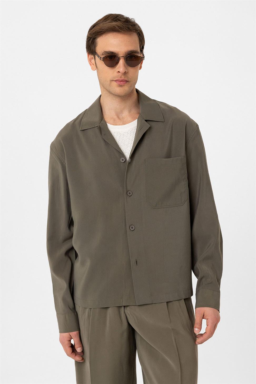 Antioch Haki Relax Fit Modal Kumaş Erkek Gömlek
