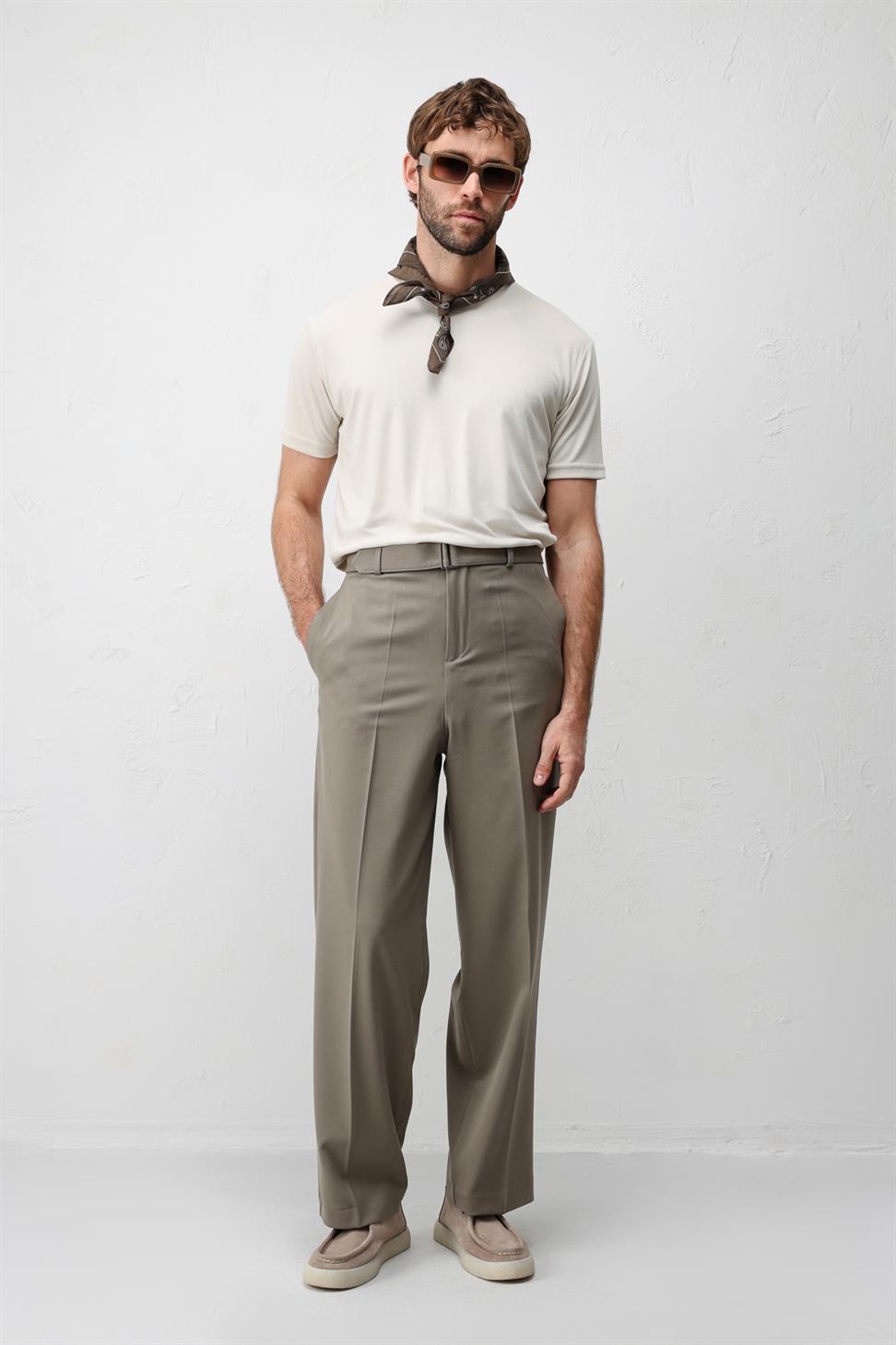 Relaxed Fit Belted Mens Pants