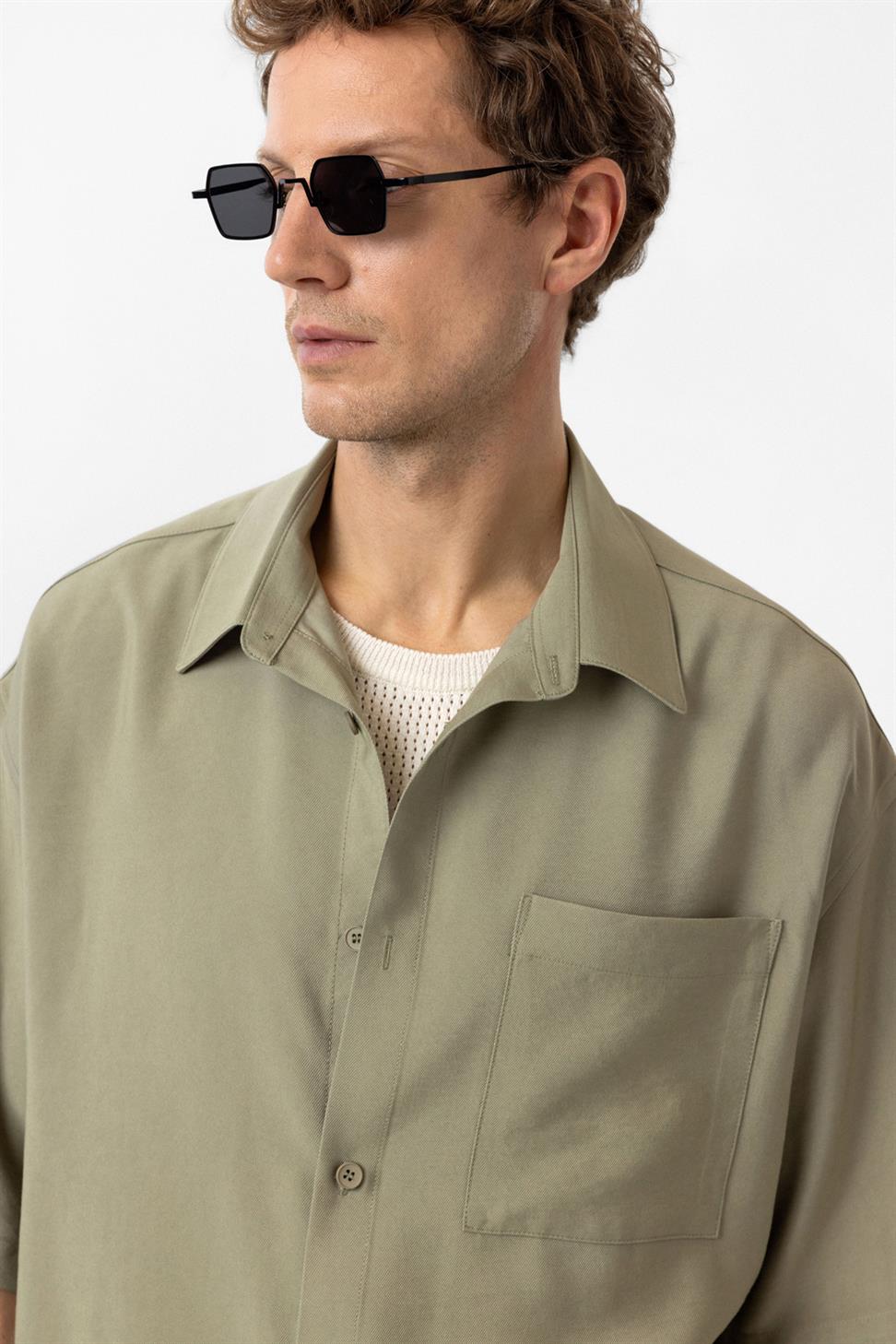 Antioch Haki Relaxed Kısa Kollu Erkek Gömlek
