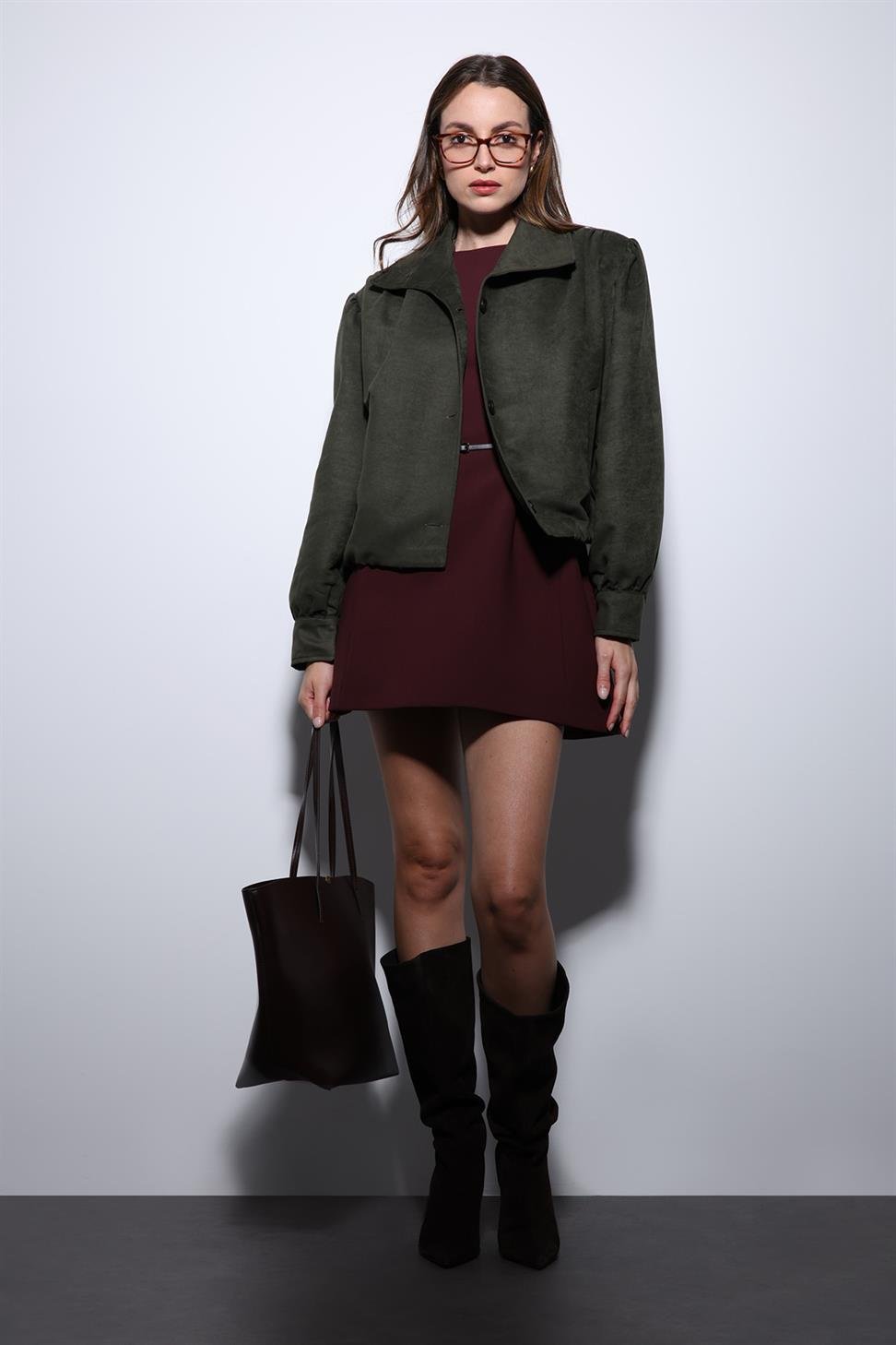 Antioch Haki Süet Görünümlü Bomber Kadın Ceket