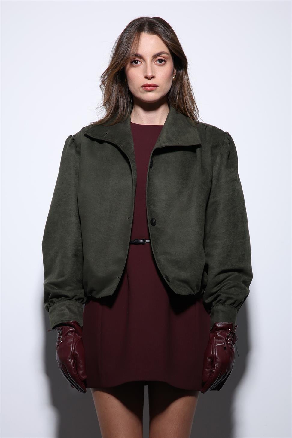 Antioch Haki Süet Görünümlü Bomber Kadın Ceket