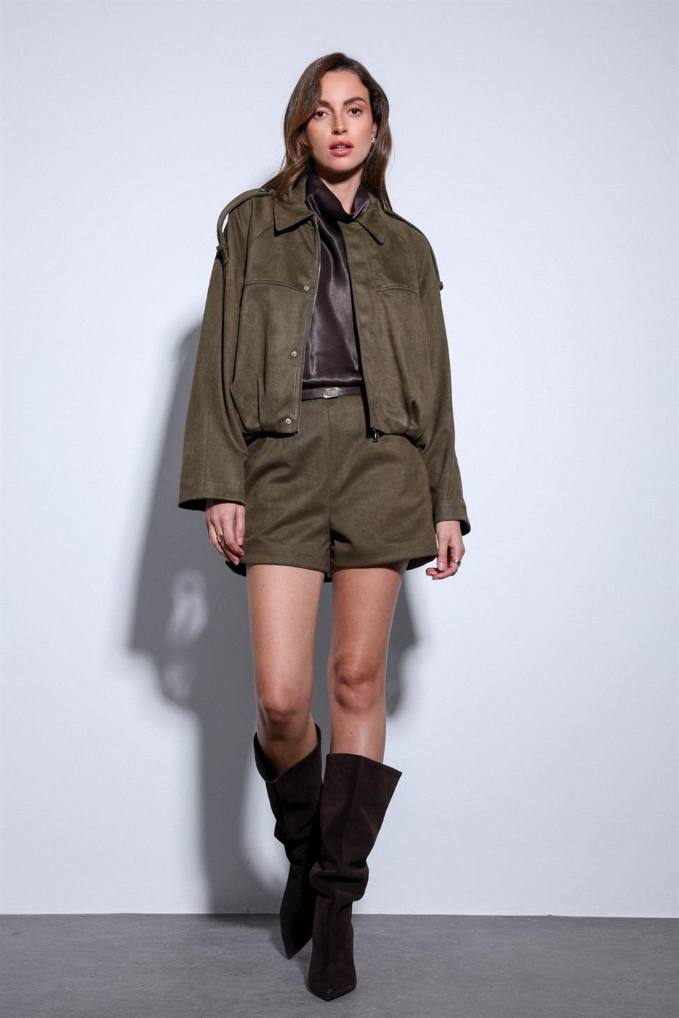 Antioch Haki Süet Görünümlü Bomber Kadın Mont