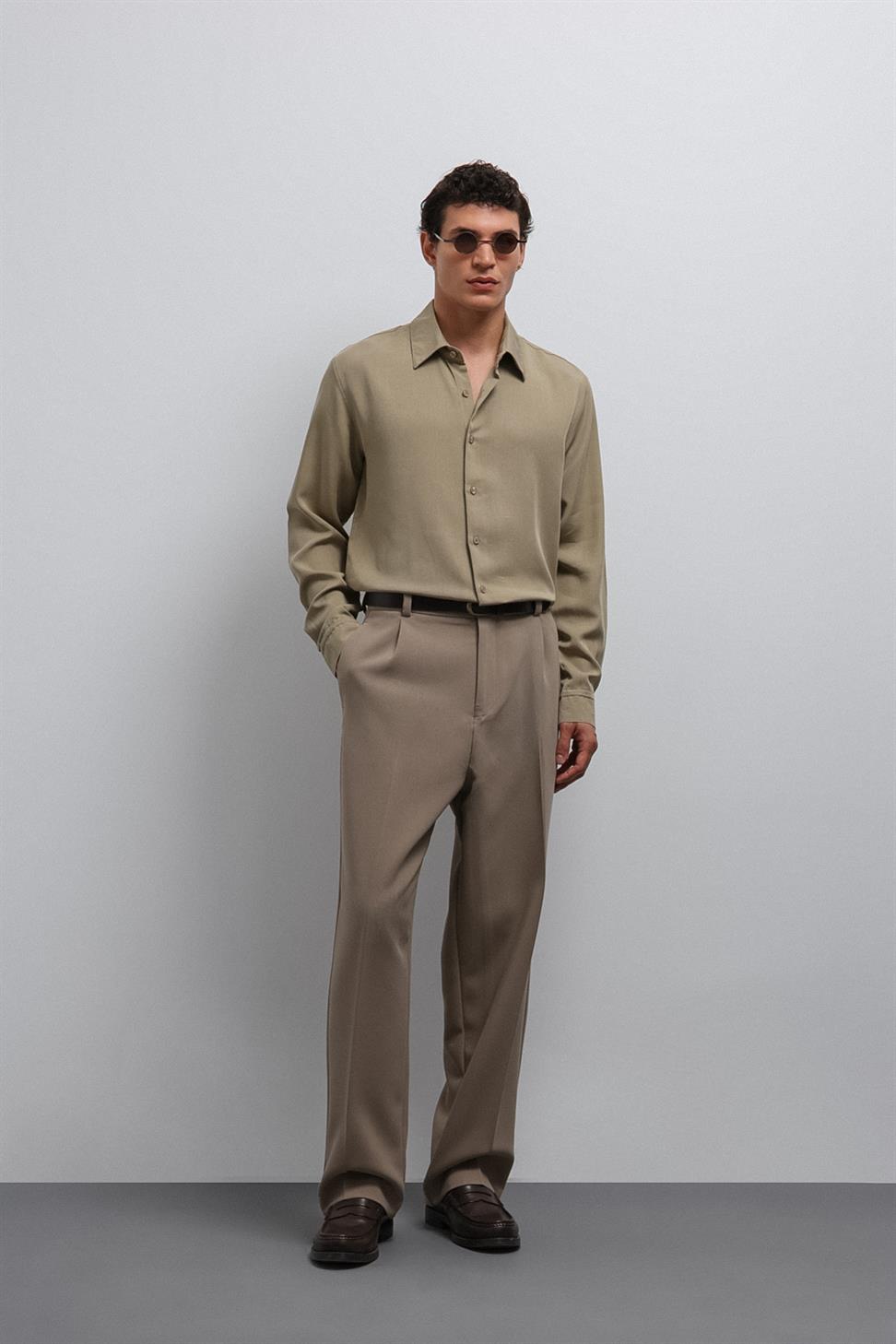 Antioch Haki Teknik Regular Fit Erkek Gömlek