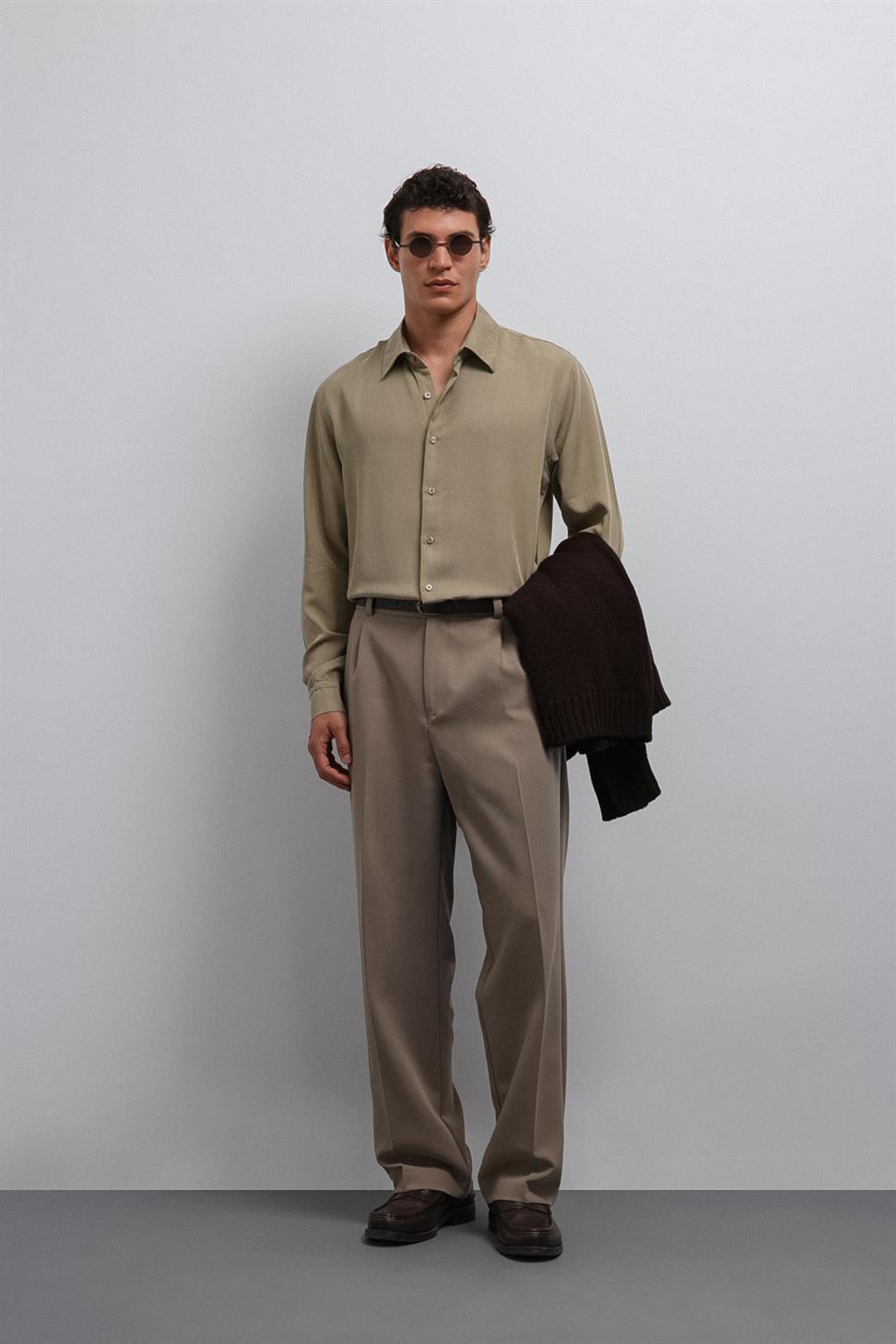 Antioch Haki Teknik Regular Fit Erkek Gömlek