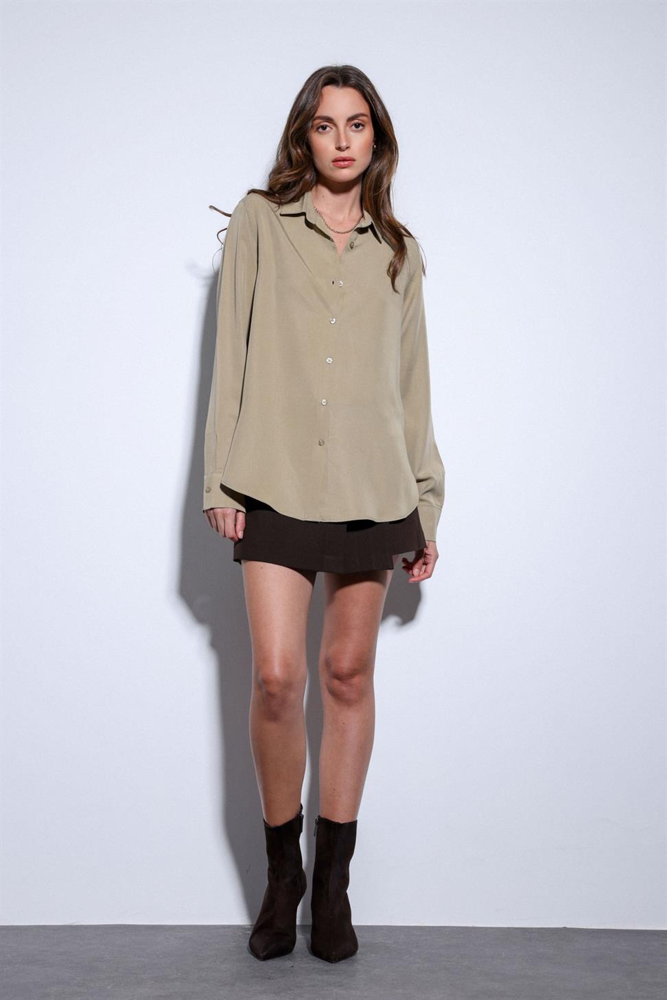 Antioch Haki Tensel Kadın Gömlek