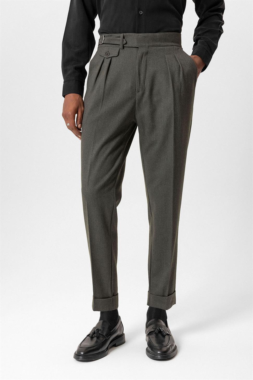 Antioch Haki Toka Detaylı Yüksek Bel Erkek Pantolon