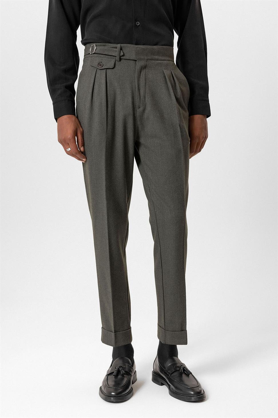 Antioch Haki Toka Detaylı Yüksek Bel Erkek Pantolon