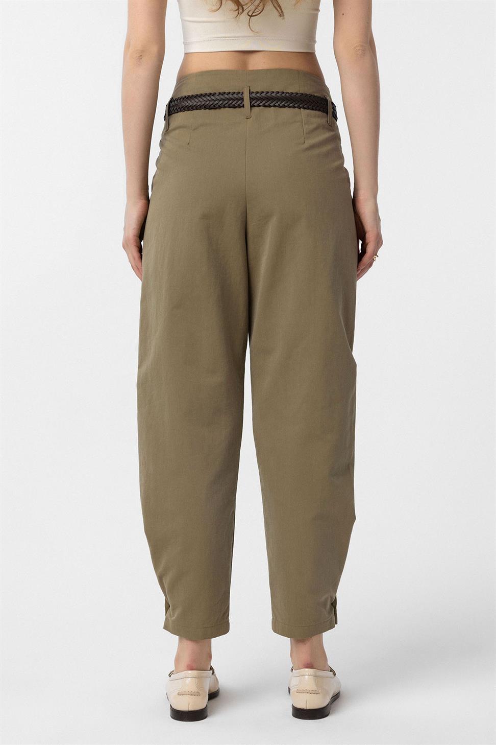 Antioch Haki Yüksek Bel Paçası Düğmeli Fit Kadın Pantolon