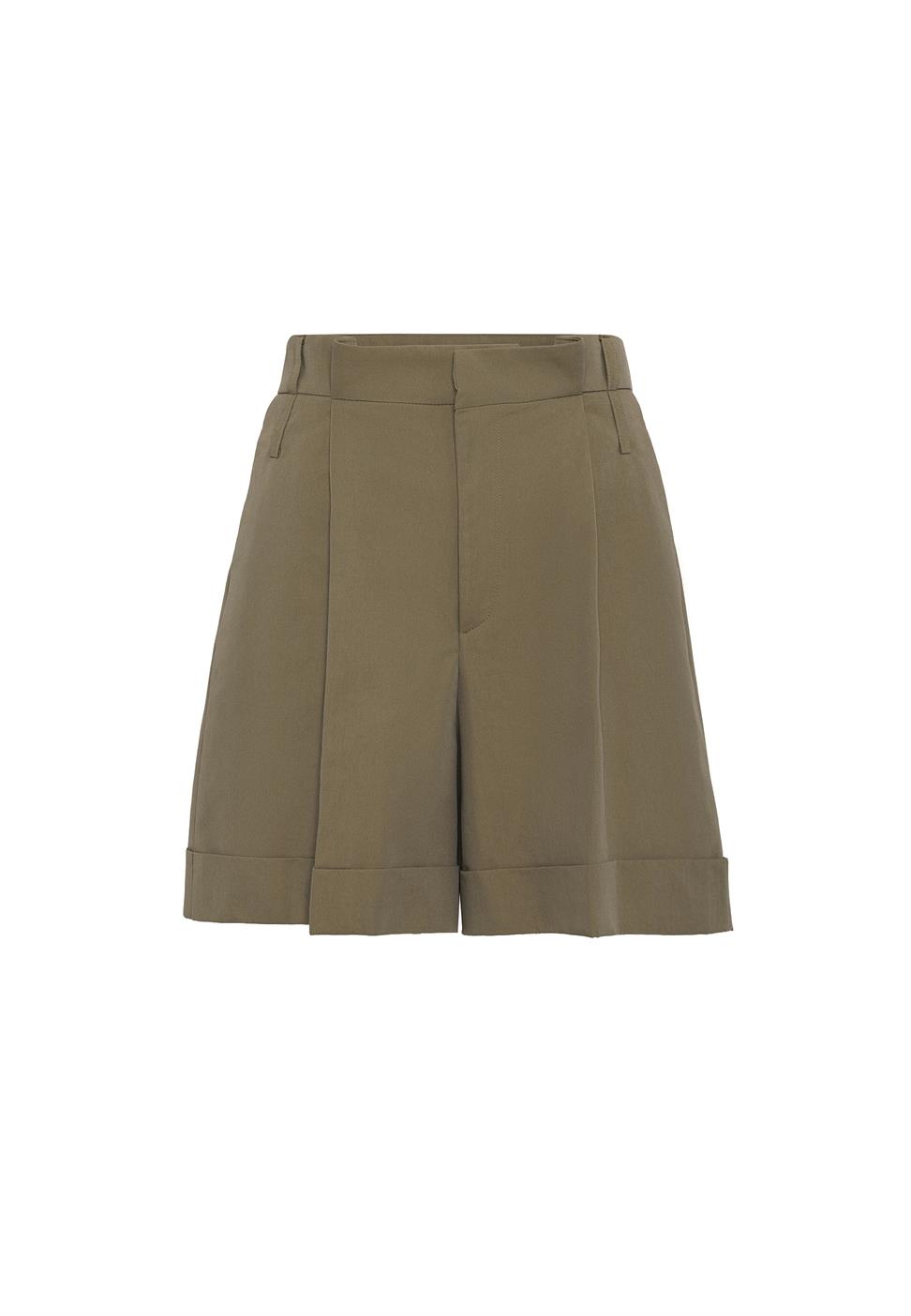 Antioch Haki Yüksek Bel Pensli  Kadın Bermuda Şort