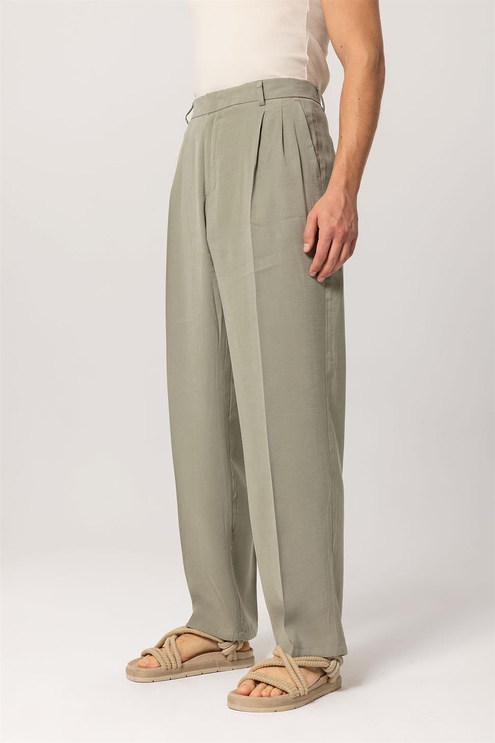 بنطلون رجالي فضفاض ذو ثنيات عالية الخصر للرجال