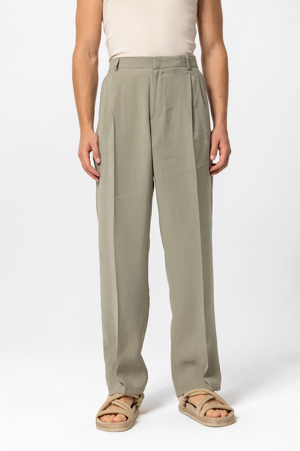 بنطلون رجالي فضفاض ذو ثنيات عالية الخصر للرجال