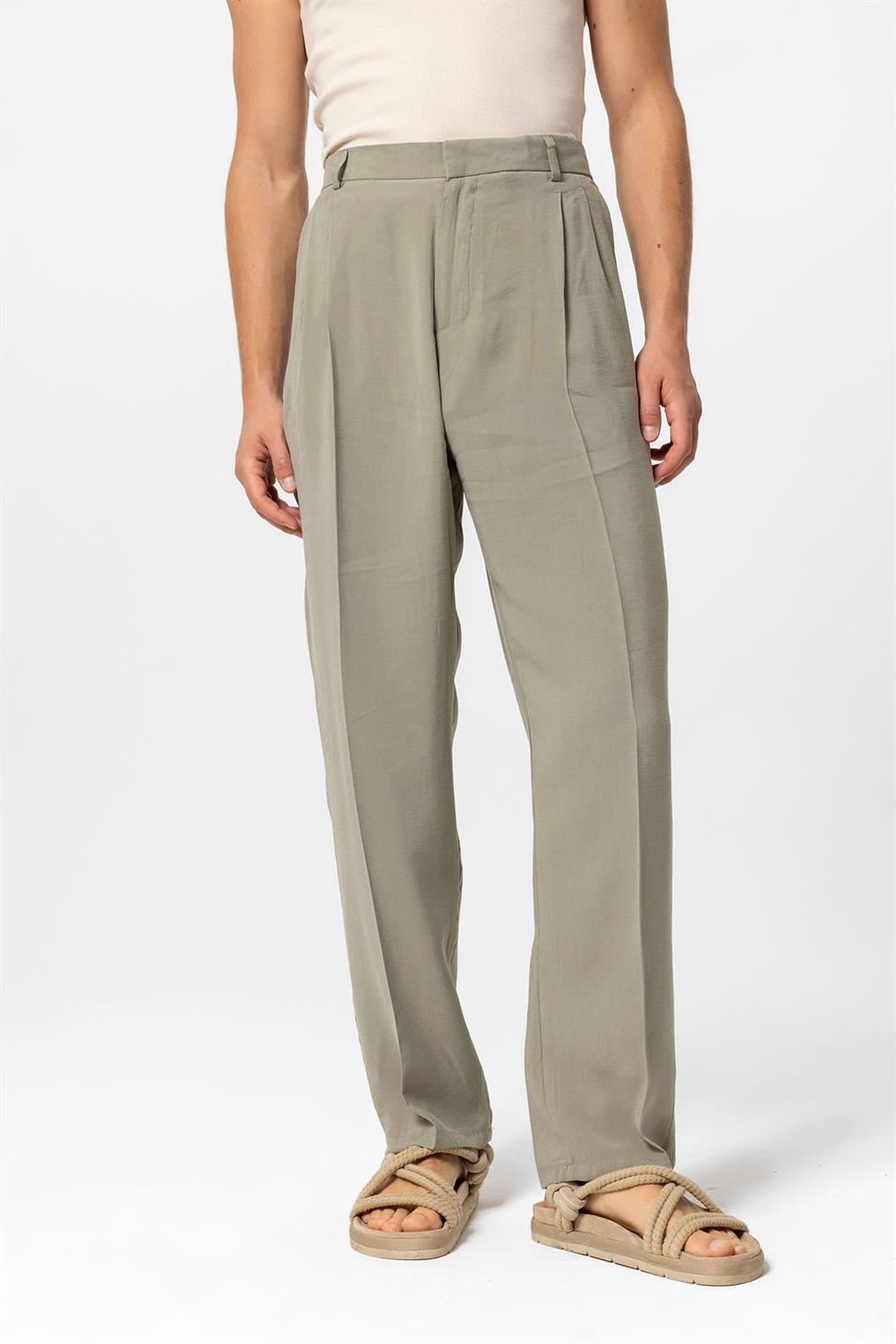 بنطلون رجالي فضفاض ذو ثنيات عالية الخصر للرجال