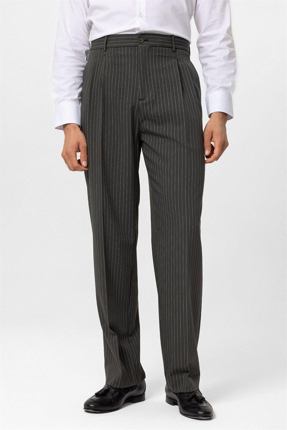 بنطلون رجالي مخطط بخصر مرتفع ومريح للرجال