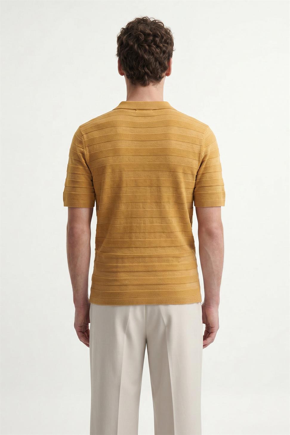 تي شيرت تريكو منقوش بياقة بولو مخططة