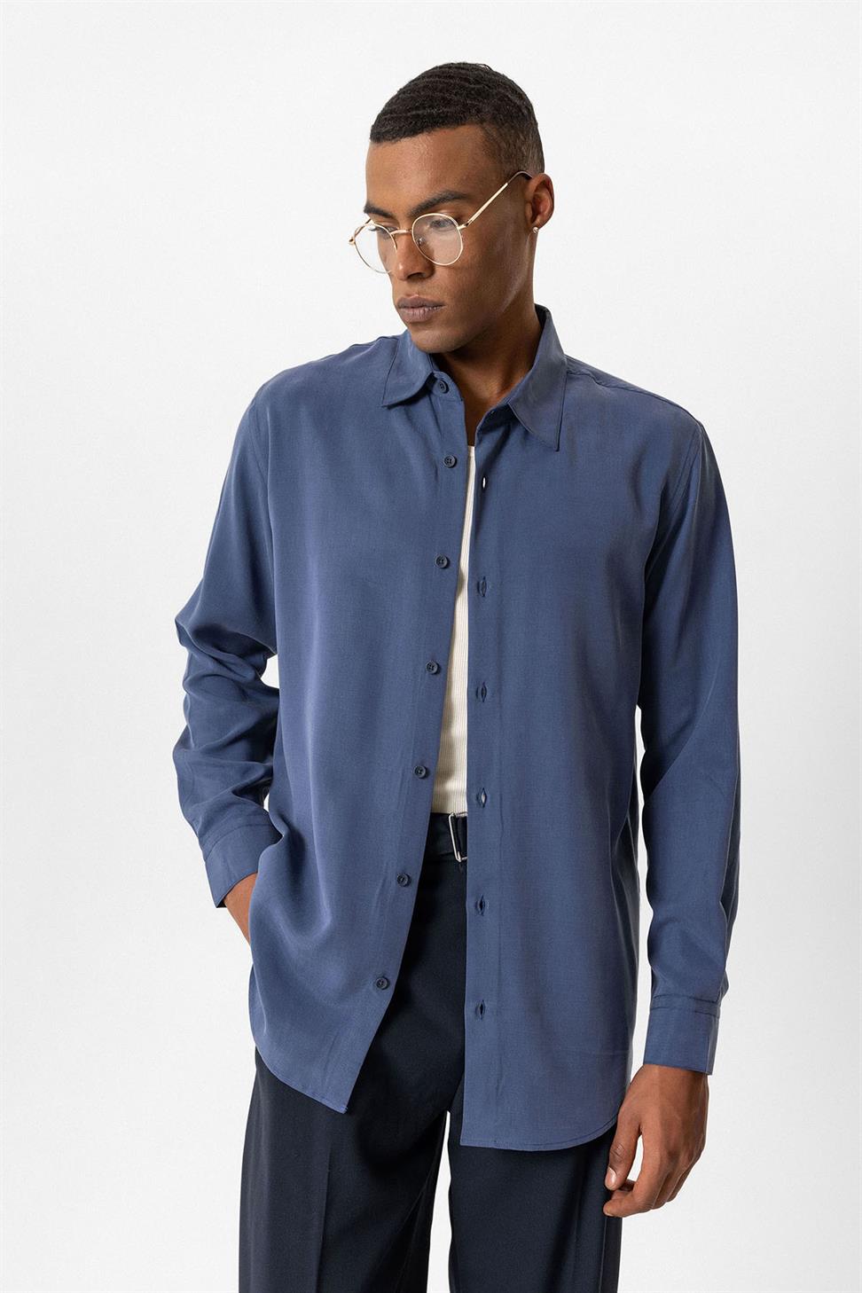 Antioch İndigo Teknik Regular Fit Erkek Gömlek