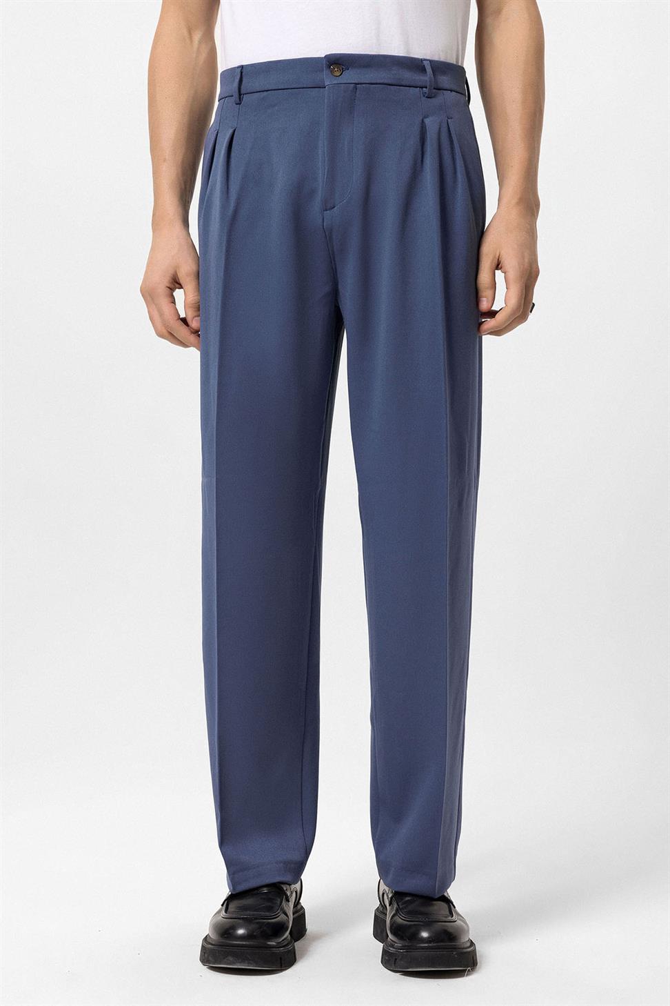 بنطلون رجالي عالي الخصر مطوي ومريح