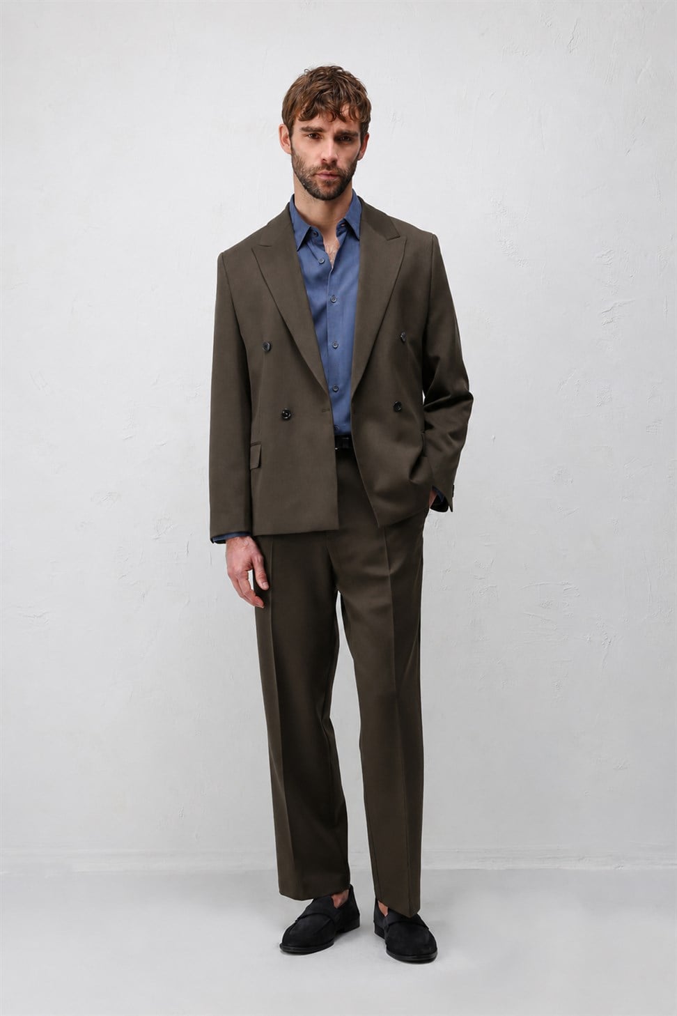 Antioch Kahve 1 Relax Fit Kruvaze Erkek Blazer Ceket