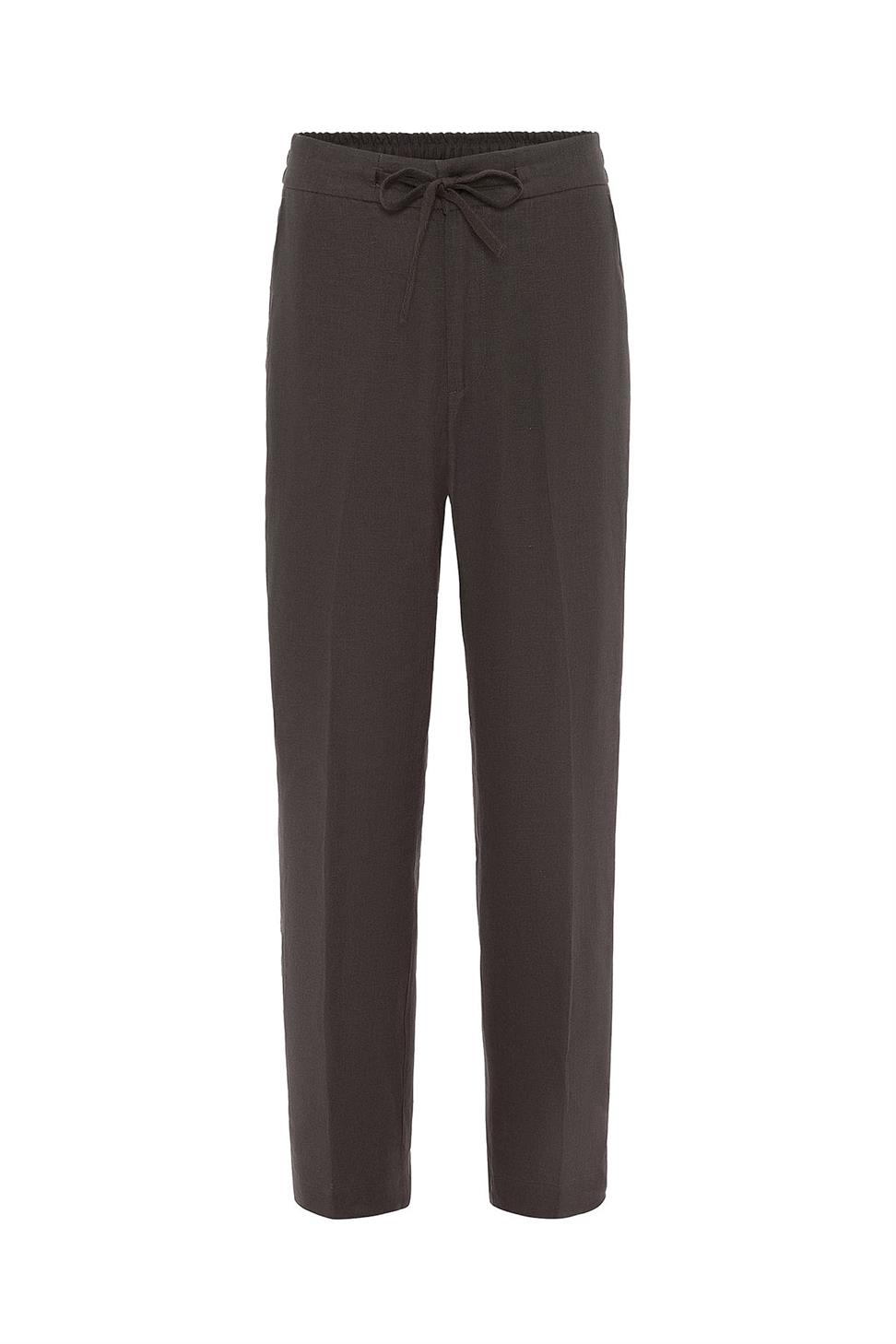 Antioch Kahve 100% Keten Yüksek Bel Erkek Pantolon