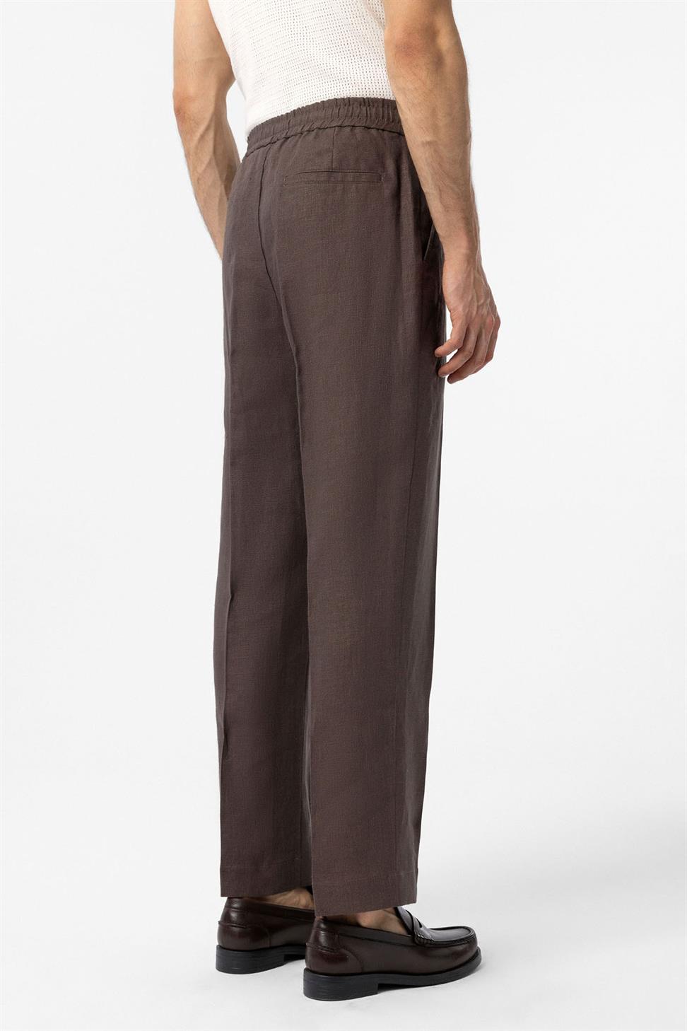 Antioch Kahve 100% Keten Yüksek Bel Erkek Pantolon