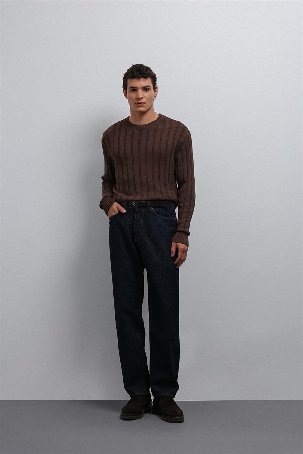 Antioch Kahve 100% Pamuk Fitilli Erkek Kazak