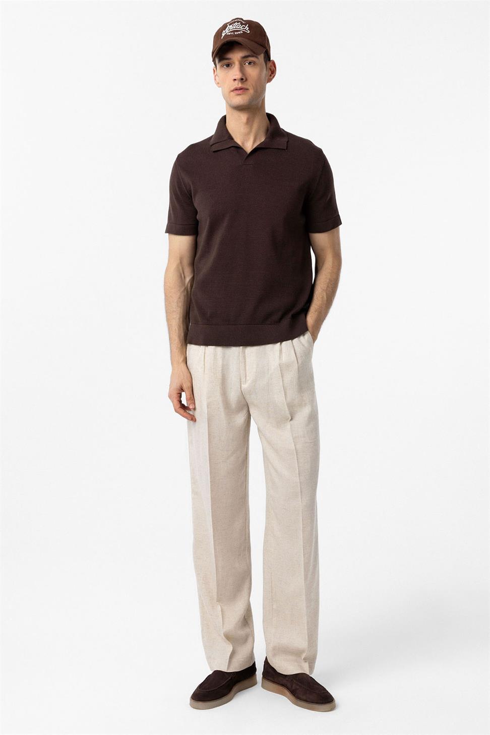 Antioch Kahve 100% Pamuk Polo Yaka Triko T-Shirt