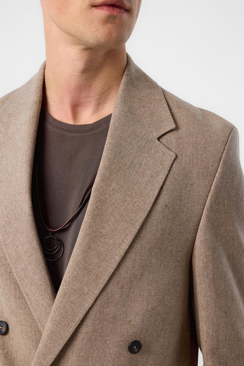 Antioch Kahve Relax Fit Kruvaze Crop Erkek Blazer Ceket