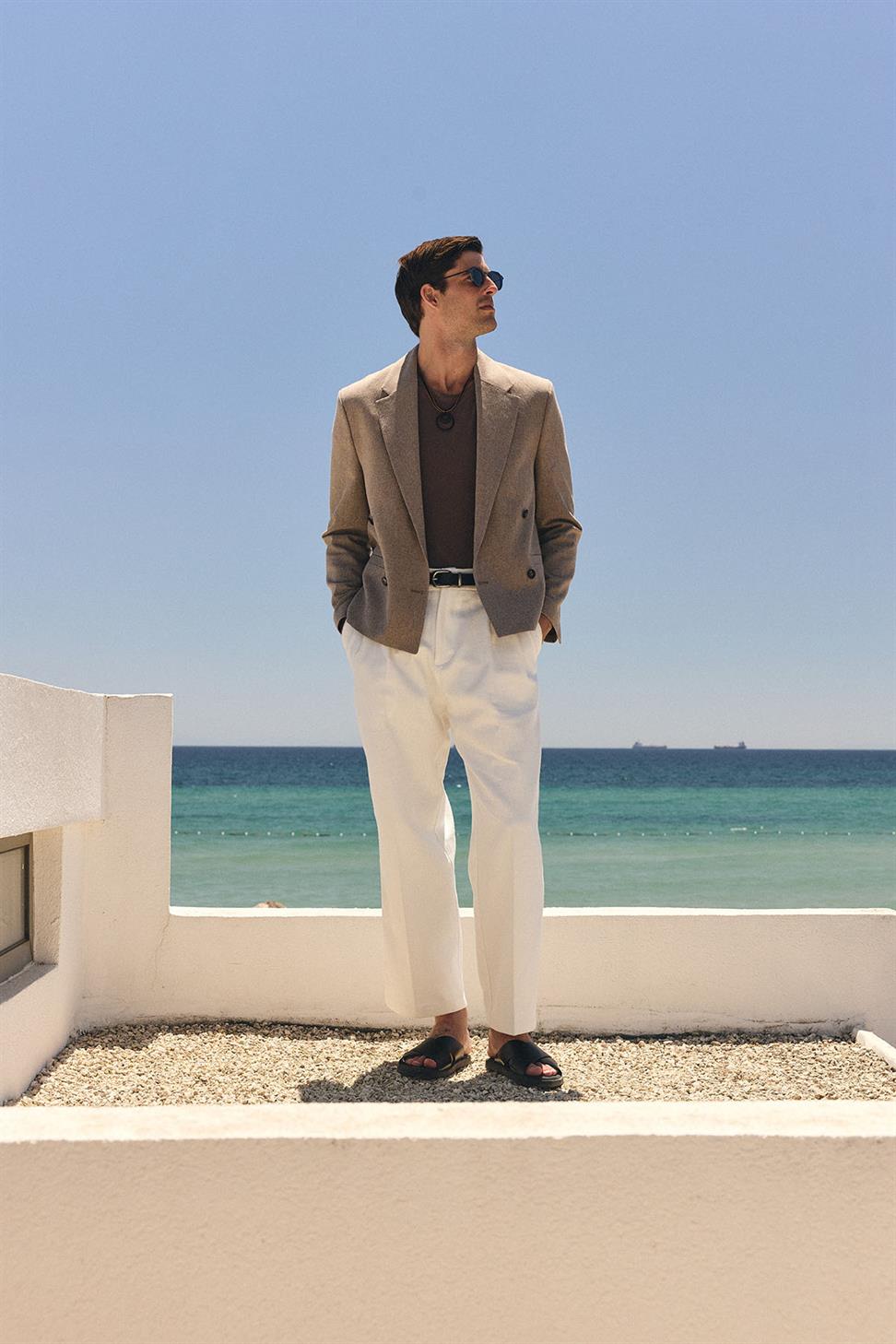 Antioch Kahve Relax Fit Kruvaze Crop Erkek Blazer Ceket