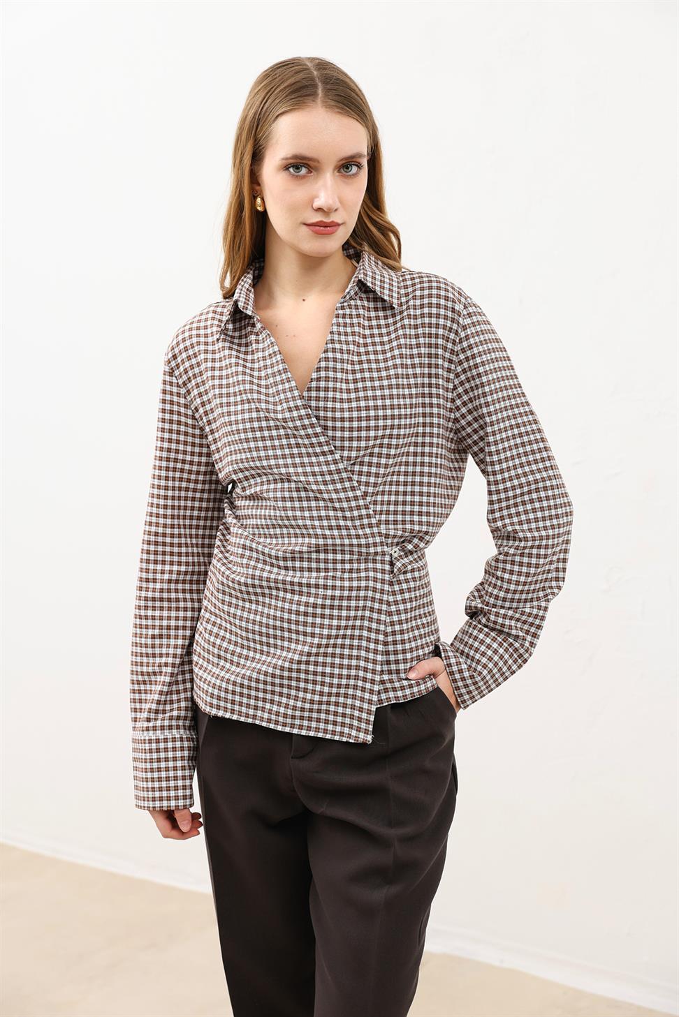 Womens Checkered Shirt with a Cross-Front Design