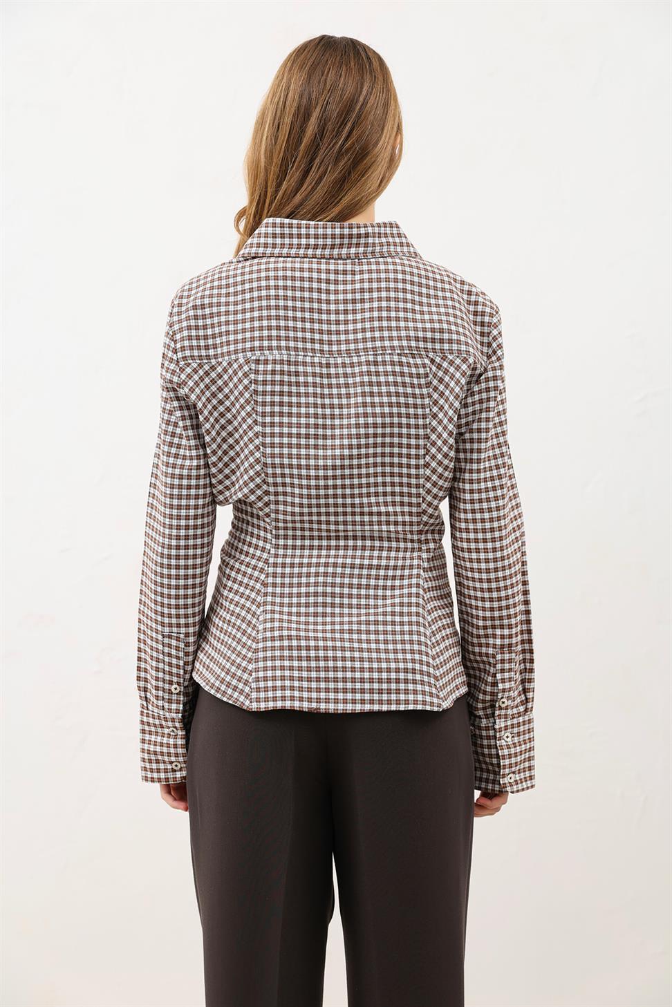 Womens Checkered Shirt with a Cross-Front Design