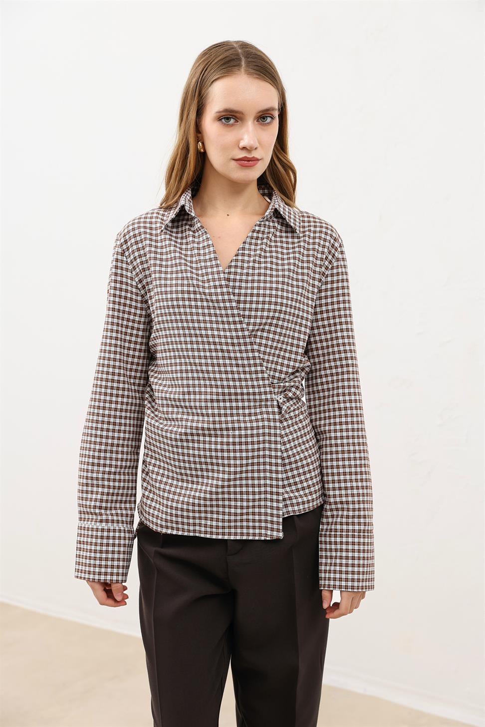 Womens Checkered Shirt with a Cross-Front Design