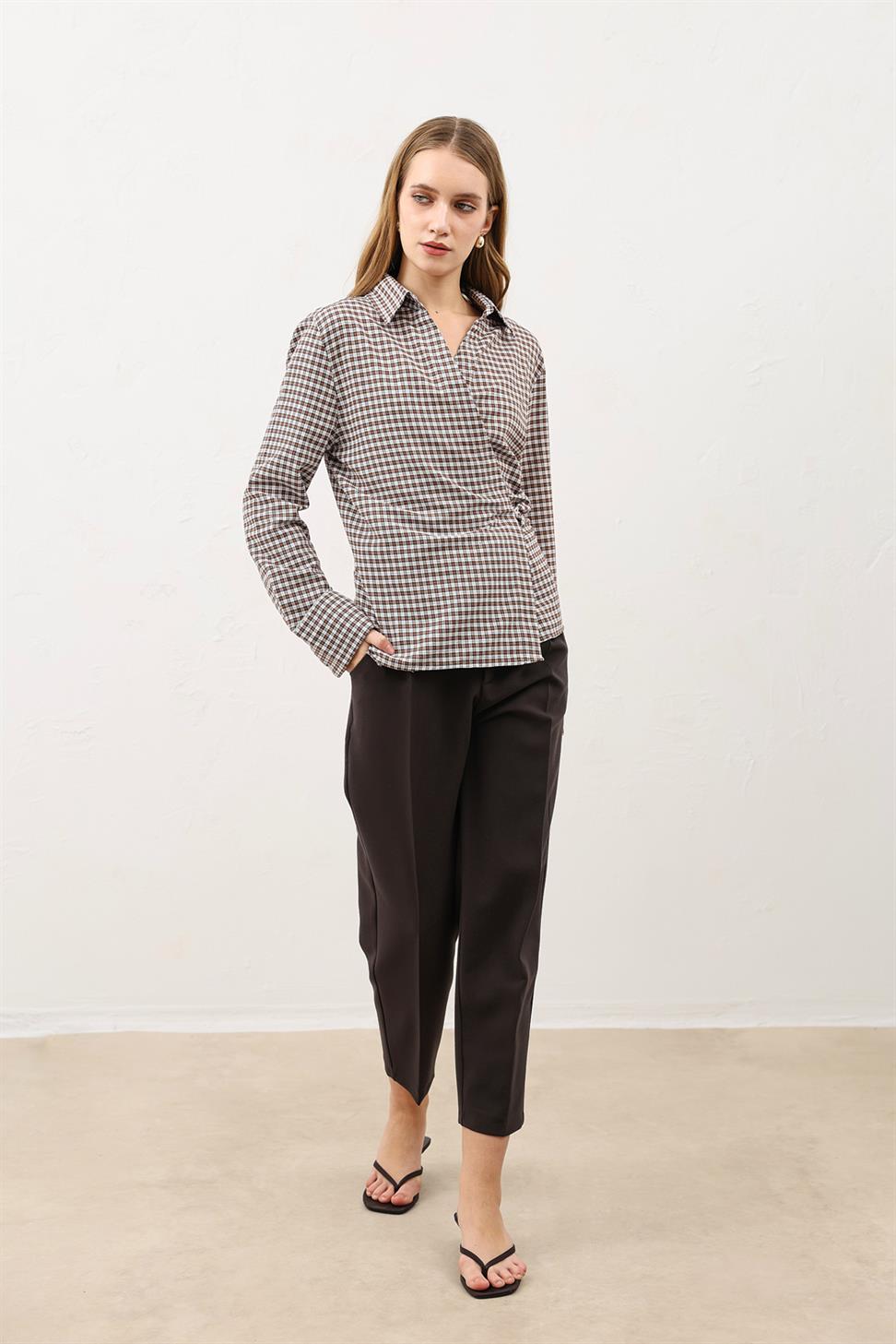 Womens Checkered Shirt with a Cross-Front Design