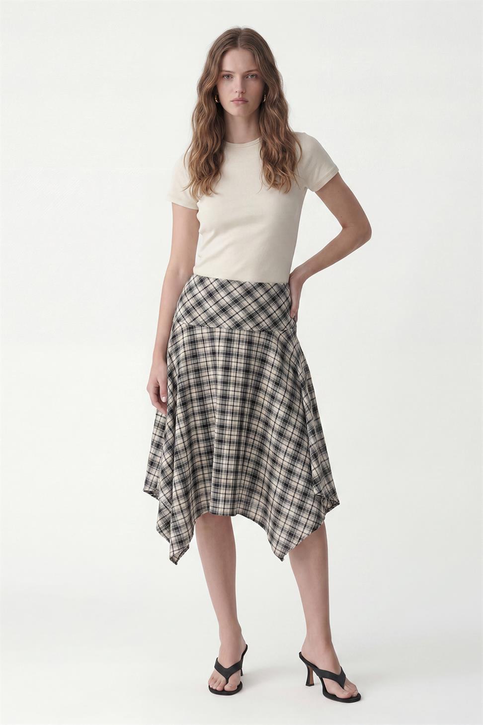 Womens Asymmetrical Plaid Skirt