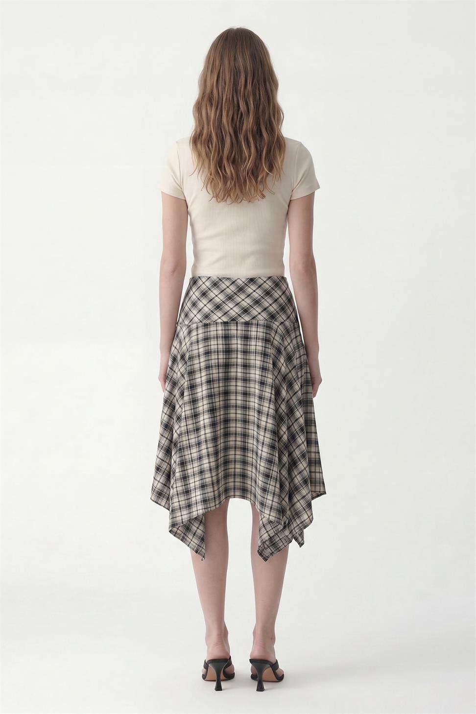 Womens Asymmetrical Plaid Skirt
