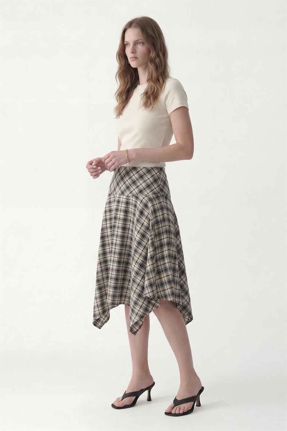 Womens Asymmetrical Plaid Skirt