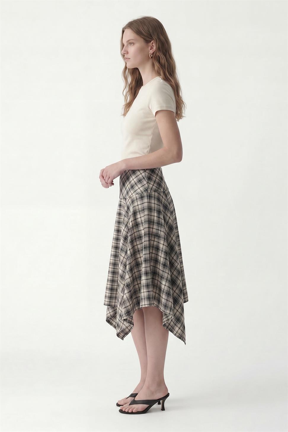 Womens Asymmetrical Plaid Skirt