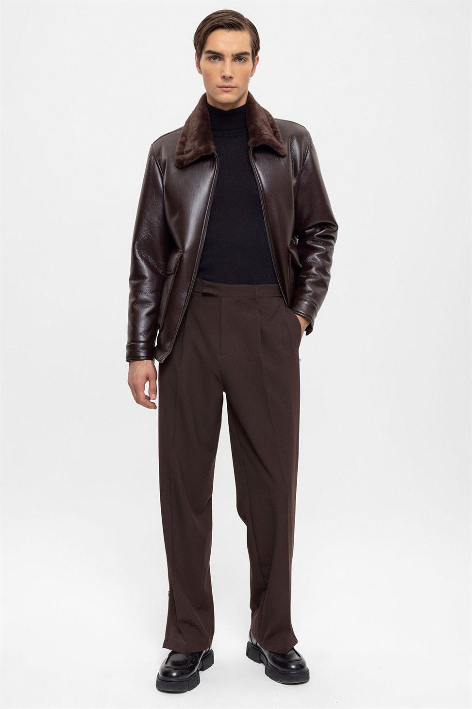 بطانة مفصلة معطف من الجلد الصناعي