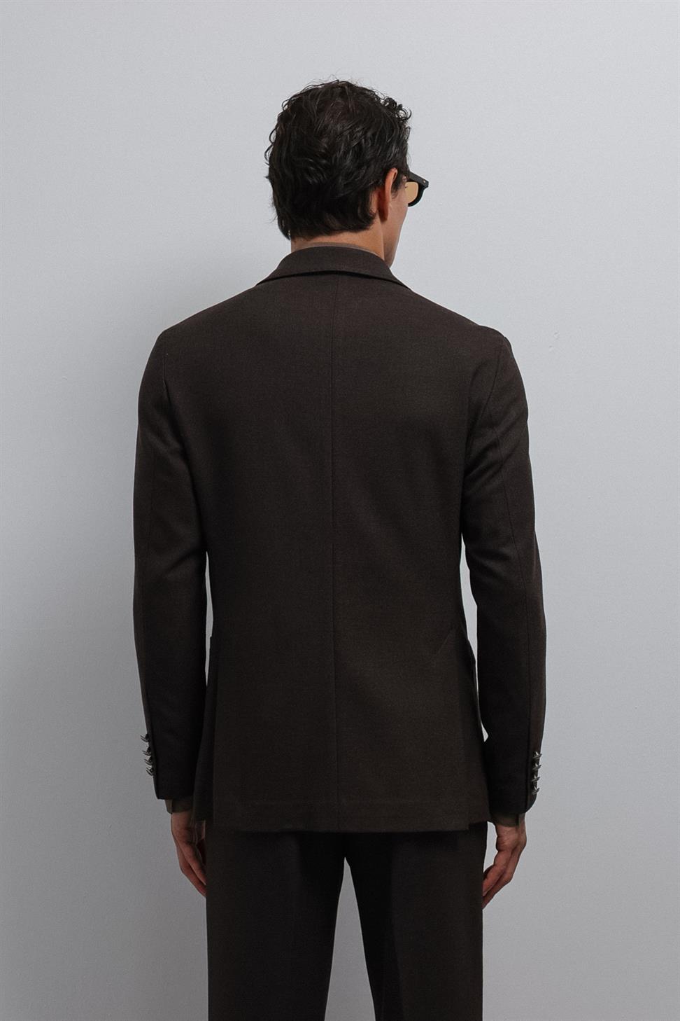Antioch Kahve Astarsız Kruvaze Erkek Blazer Ceket