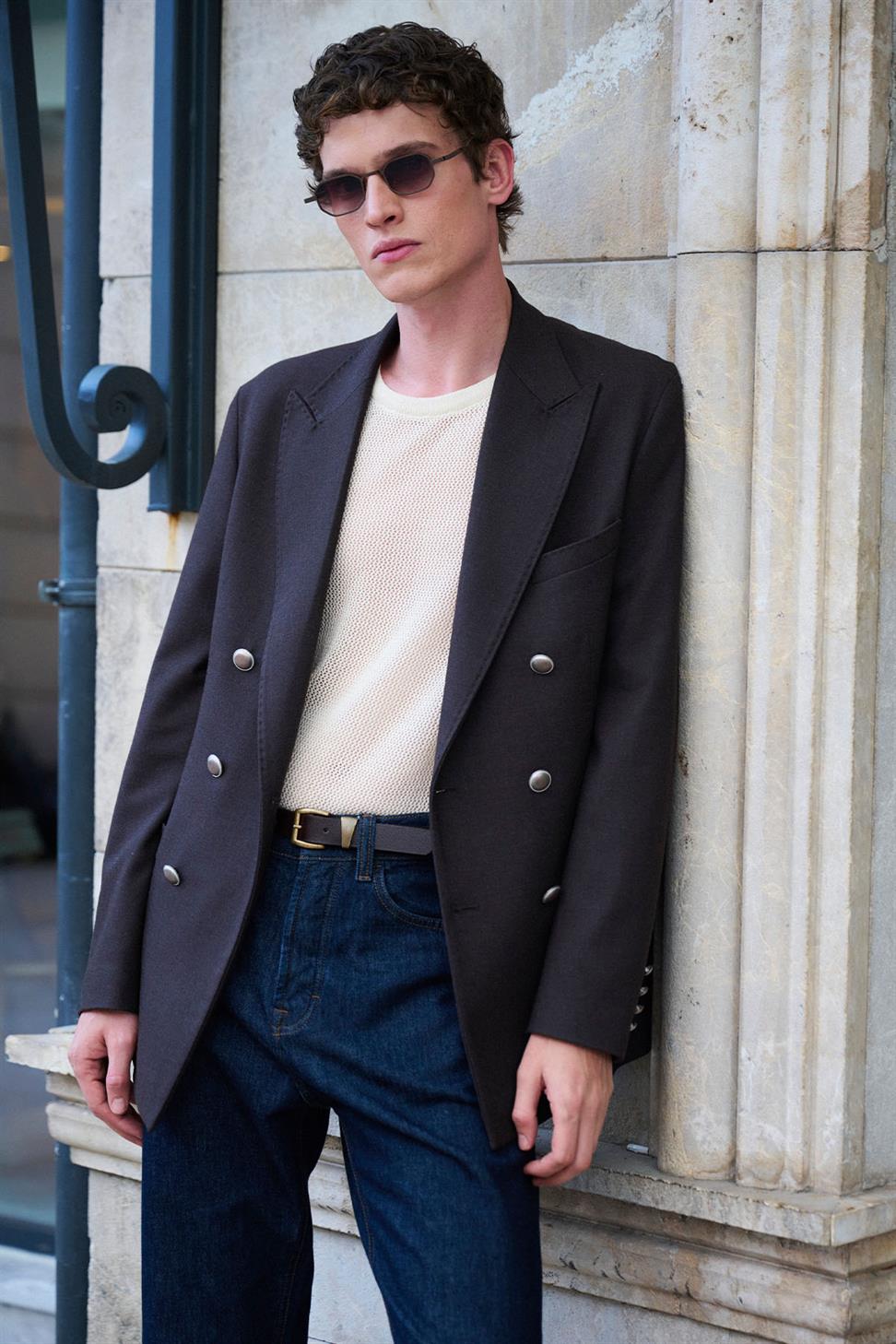 Antioch Kahve Astarsız Kruvaze Erkek Blazer Ceket