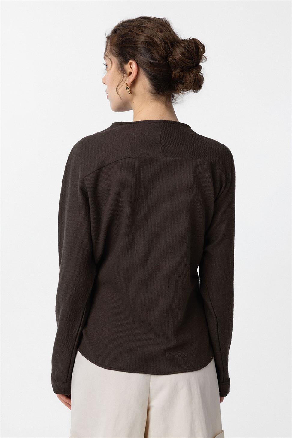 Antioch Kahve Bağlamalı Kimono Kadın Gömlek