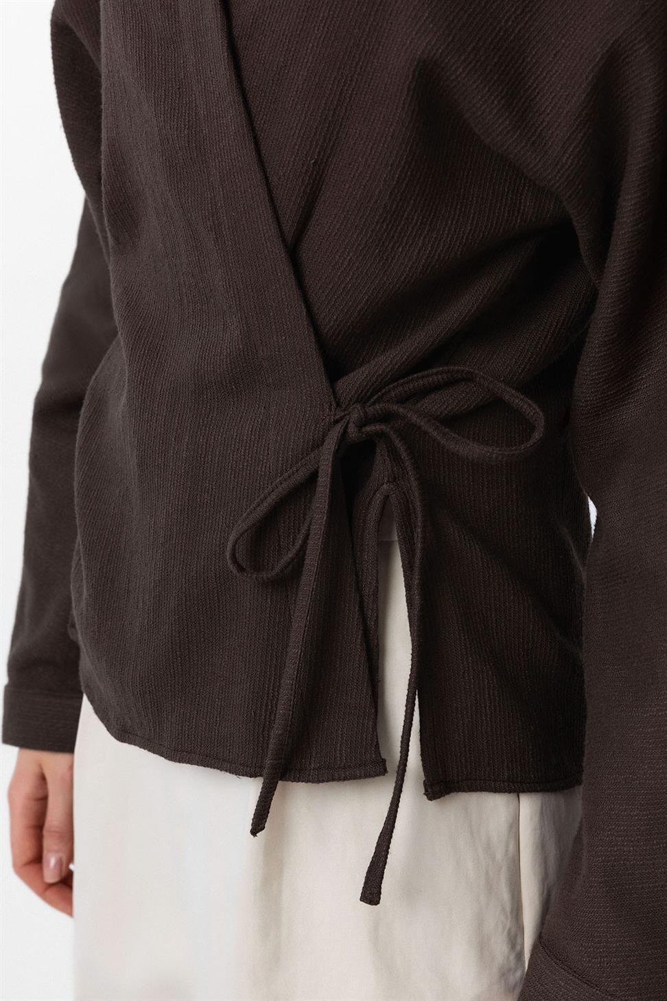 Antioch Kahve Bağlamalı Kimono Kadın Gömlek