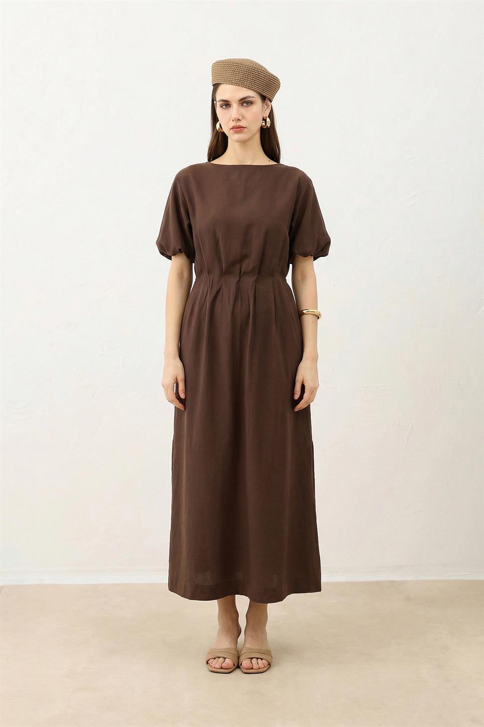 Womens Midi Balloon-Sleeve Dress