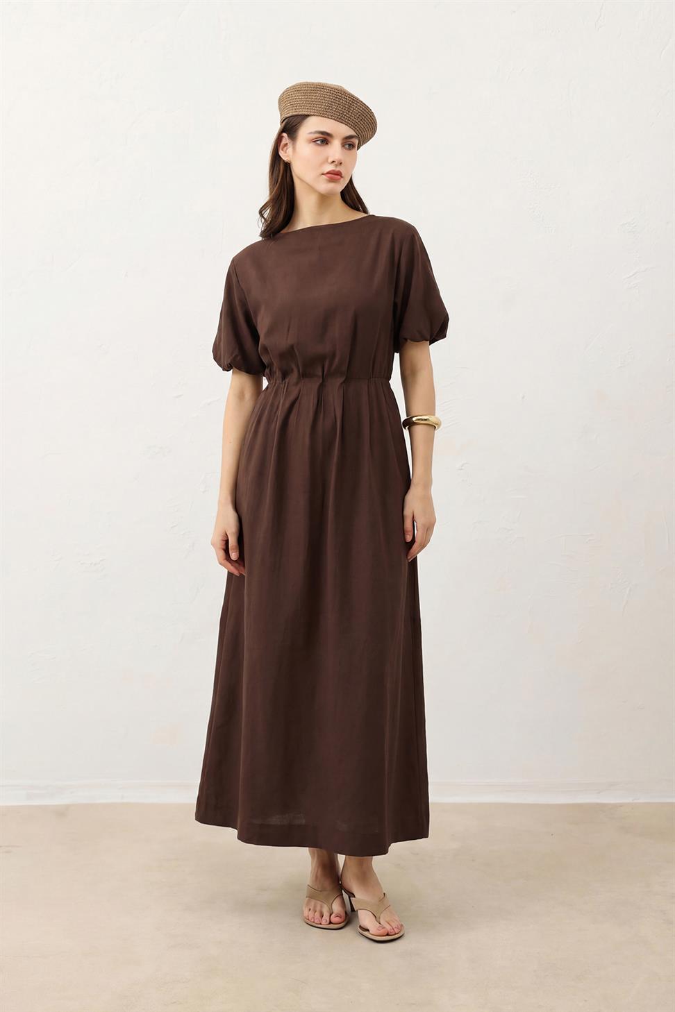 Womens Midi Balloon-Sleeve Dress