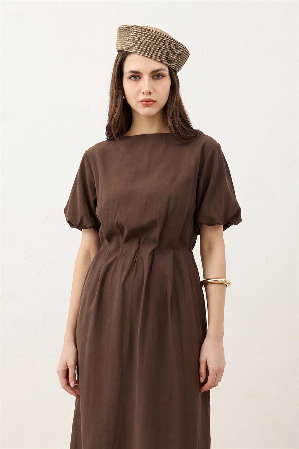Womens Midi Balloon-Sleeve Dress
